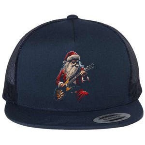 Rock Guitar Santa Claus Playing Guitar Funny Christmas Gift Flat Bill Trucker Hat