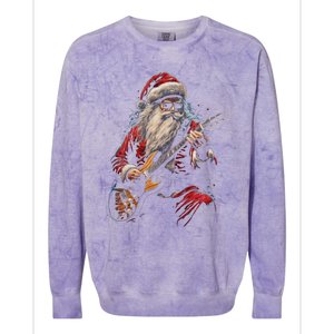 Rock Guitar Santa Claus Playing Guitar Funny Christmas Gift Colorblast Crewneck Sweatshirt