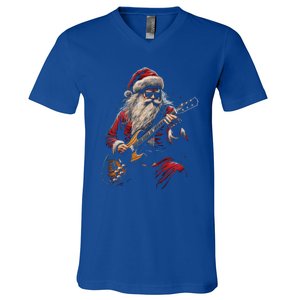 Rock Guitar Santa Claus Playing Guitar Funny Christmas Gift V-Neck T-Shirt