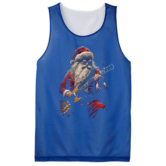 Rock Guitar Santa Claus Playing Guitar Funny Christmas Gift Mesh Reversible Basketball Jersey Tank