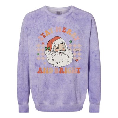 Retro Groovy Stay Merry And Bright Santa Claus Christmas Colorblast Crewneck Sweatshirt