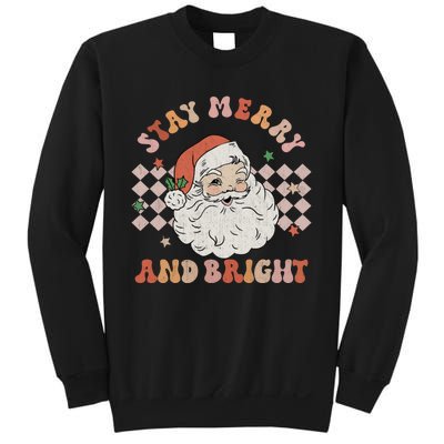 Retro Groovy Stay Merry And Bright Santa Claus Christmas Sweatshirt