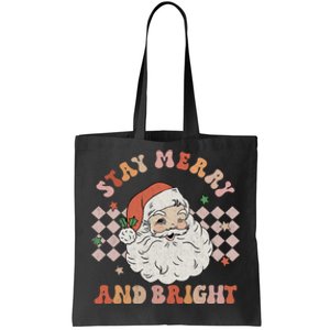 Retro Groovy Stay Merry And Bright Santa Claus Christmas Tote Bag