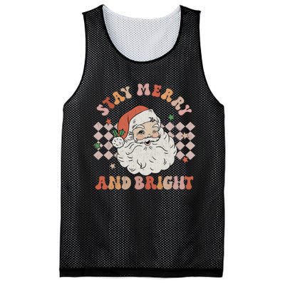 Retro Groovy Stay Merry And Bright Santa Claus Christmas Mesh Reversible Basketball Jersey Tank