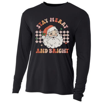 Retro Groovy Stay Merry And Bright Santa Claus Christmas Cooling Performance Long Sleeve Crew