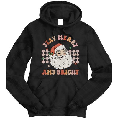 Retro Groovy Stay Merry And Bright Santa Claus Christmas Tie Dye Hoodie