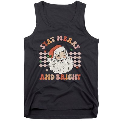 Retro Groovy Stay Merry And Bright Santa Claus Christmas Tank Top