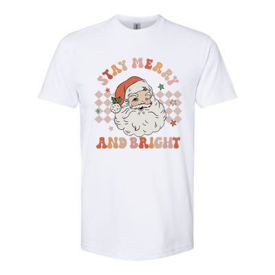 Retro Groovy Stay Merry And Bright Santa Claus Christmas Softstyle CVC T-Shirt