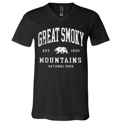 Retro Great Smoky Mountains National Park Hiking V-Neck T-Shirt