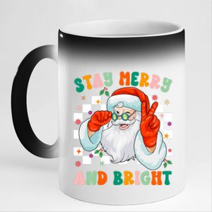 Retro Groovy Stay Merry And Bright Santa Claus Holiday 11oz Black Color Changing Mug