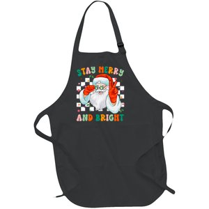 Retro Groovy Stay Merry And Bright Santa Claus Holiday Full-Length Apron With Pockets