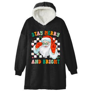 Retro Groovy Stay Merry And Bright Santa Claus Holiday Hooded Wearable Blanket