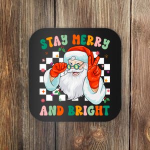 Retro Groovy Stay Merry And Bright Santa Claus Holiday Coaster