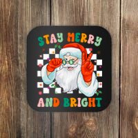 Retro Groovy Stay Merry And Bright Santa Claus Holiday Coaster