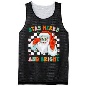 Retro Groovy Stay Merry And Bright Santa Claus Holiday Mesh Reversible Basketball Jersey Tank