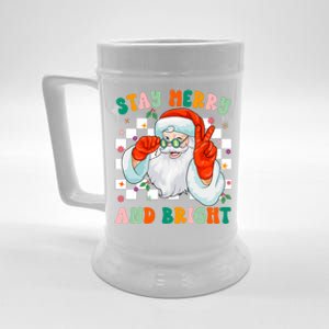 Retro Groovy Stay Merry And Bright Santa Claus Holiday Beer Stein