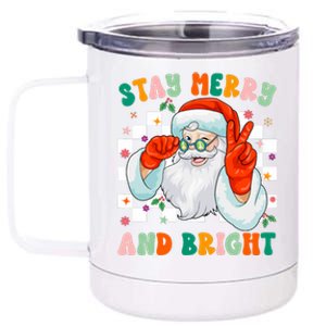 Retro Groovy Stay Merry And Bright Santa Claus Holiday 12 oz Stainless Steel Tumbler Cup