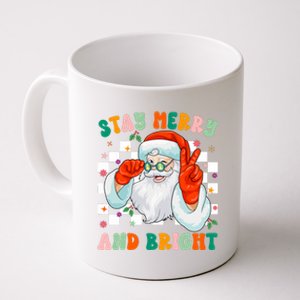 Retro Groovy Stay Merry And Bright Santa Claus Holiday Coffee Mug