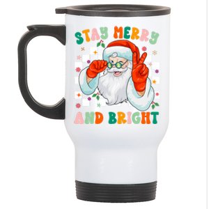 Retro Groovy Stay Merry And Bright Santa Claus Holiday Stainless Steel Travel Mug