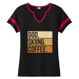 Retro God Skiing Coffee Gift For Skiers Ladies Halftime Notch Neck Tee