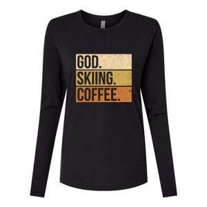 Retro God Skiing Coffee Gift For Skiers Womens Cotton Relaxed Long Sleeve T-Shirt