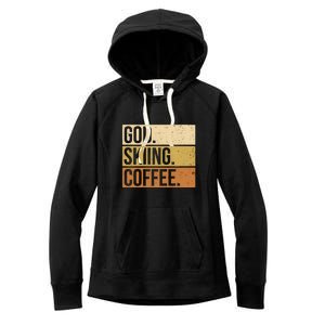 Retro God Skiing Coffee Gift For Skiers Women's Fleece Hoodie