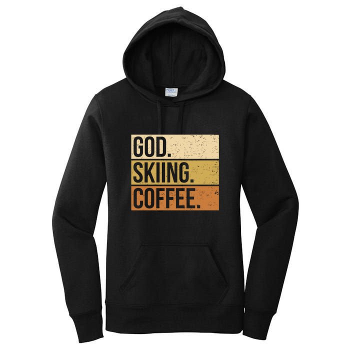 Retro God Skiing Coffee Gift For Skiers Women's Pullover Hoodie