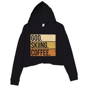 Retro God Skiing Coffee Gift For Skiers Crop Fleece Hoodie