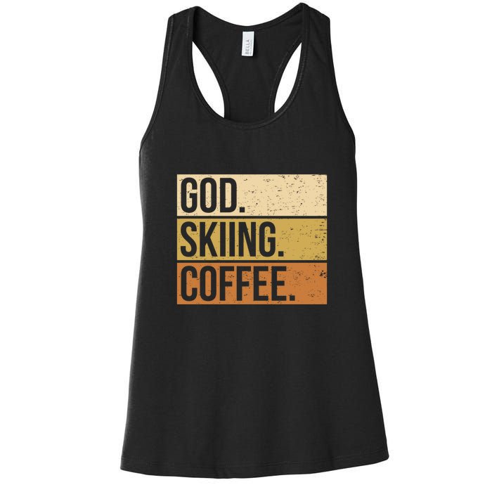 Retro God Skiing Coffee Gift For Skiers Women's Racerback Tank