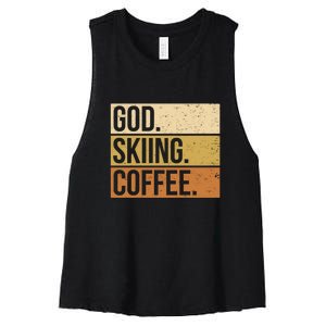 Retro God Skiing Coffee Gift For Skiers Women's Racerback Cropped Tank