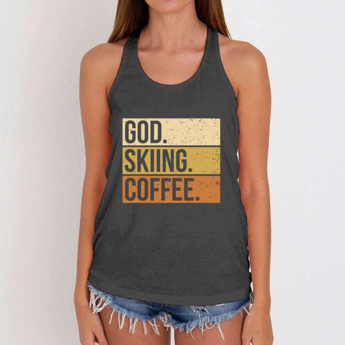 Retro God Skiing Coffee Gift For Skiers Women's Knotted Racerback Tank