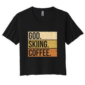 Retro God Skiing Coffee Gift For Skiers Women's Crop Top Tee