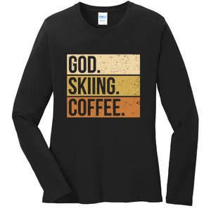 Retro God Skiing Coffee Gift For Skiers Ladies Long Sleeve Shirt