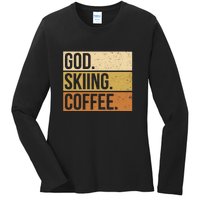 Retro God Skiing Coffee Gift For Skiers Ladies Long Sleeve Shirt