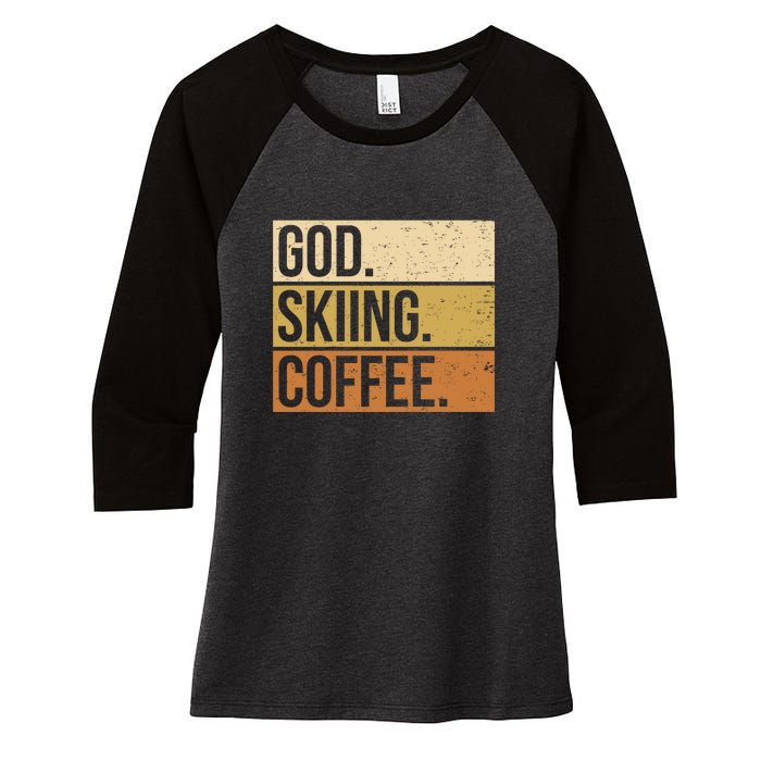 Retro God Skiing Coffee Gift For Skiers Women's Tri-Blend 3/4-Sleeve Raglan Shirt