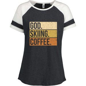 Retro God Skiing Coffee Gift For Skiers Enza Ladies Jersey Colorblock Tee