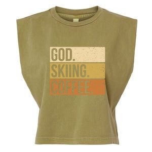 Retro God Skiing Coffee Gift For Skiers Garment-Dyed Women's Muscle Tee