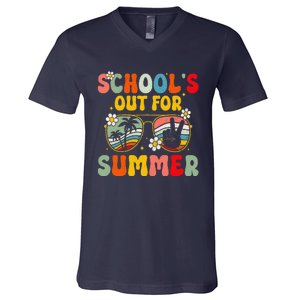 Retro Groovy SchoolS Out For Summer Graduation Teacher V-Neck T-Shirt