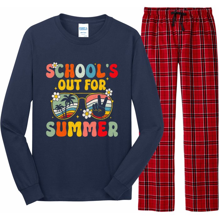 Retro Groovy SchoolS Out For Summer Graduation Teacher Long Sleeve Pajama Set