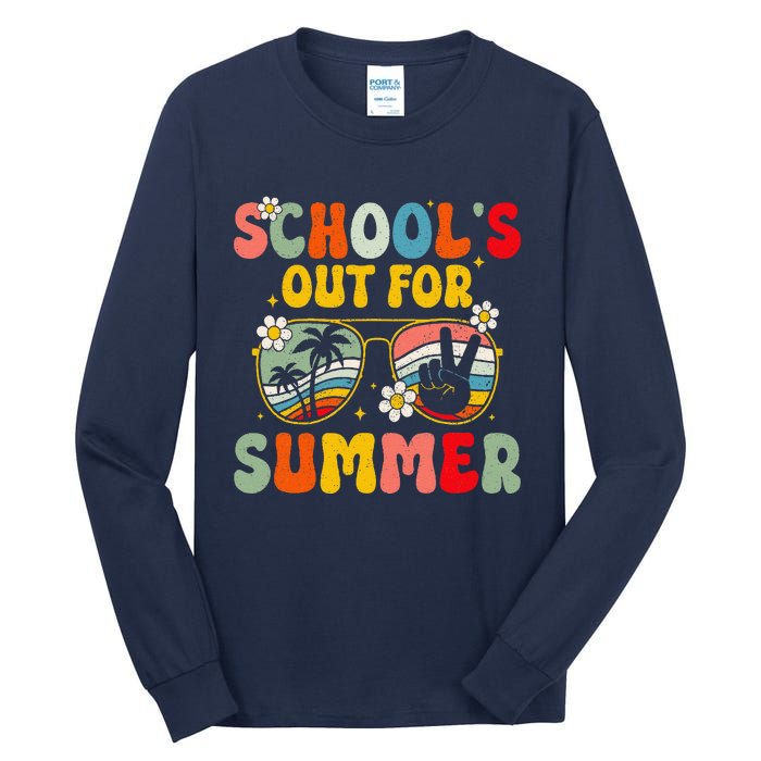 Retro Groovy SchoolS Out For Summer Graduation Teacher Tall Long Sleeve T-Shirt