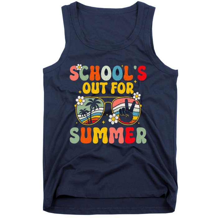 Retro Groovy SchoolS Out For Summer Graduation Teacher Tank Top