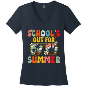 Retro Groovy SchoolS Out For Summer Graduation Teacher Women's V-Neck T-Shirt