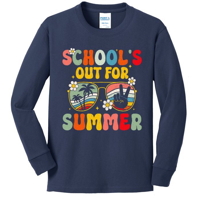 Retro Groovy SchoolS Out For Summer Graduation Teacher Kids Long Sleeve Shirt