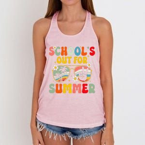 Retro Groovy SchoolS Out For Summer Graduation Teacher Women's Knotted Racerback Tank