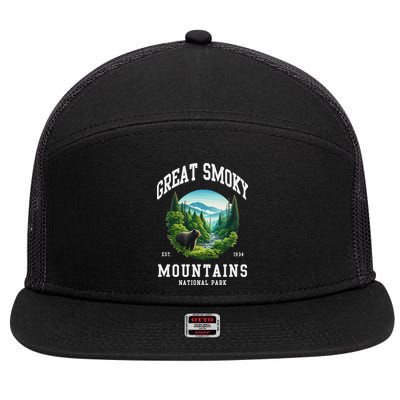 Retro Great Smoky Mountains National Park Women Hiking 7 Panel Mesh Trucker Snapback Hat