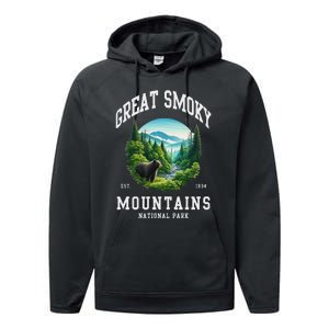 Retro Great Smoky Mountains National Park Women Hiking Performance Fleece Hoodie