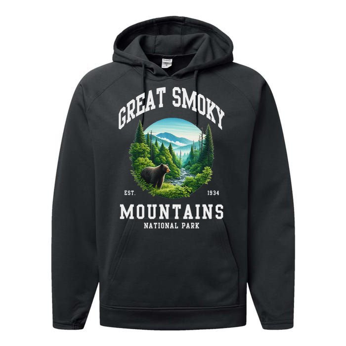 Retro Great Smoky Mountains National Park Women Hiking Performance Fleece Hoodie