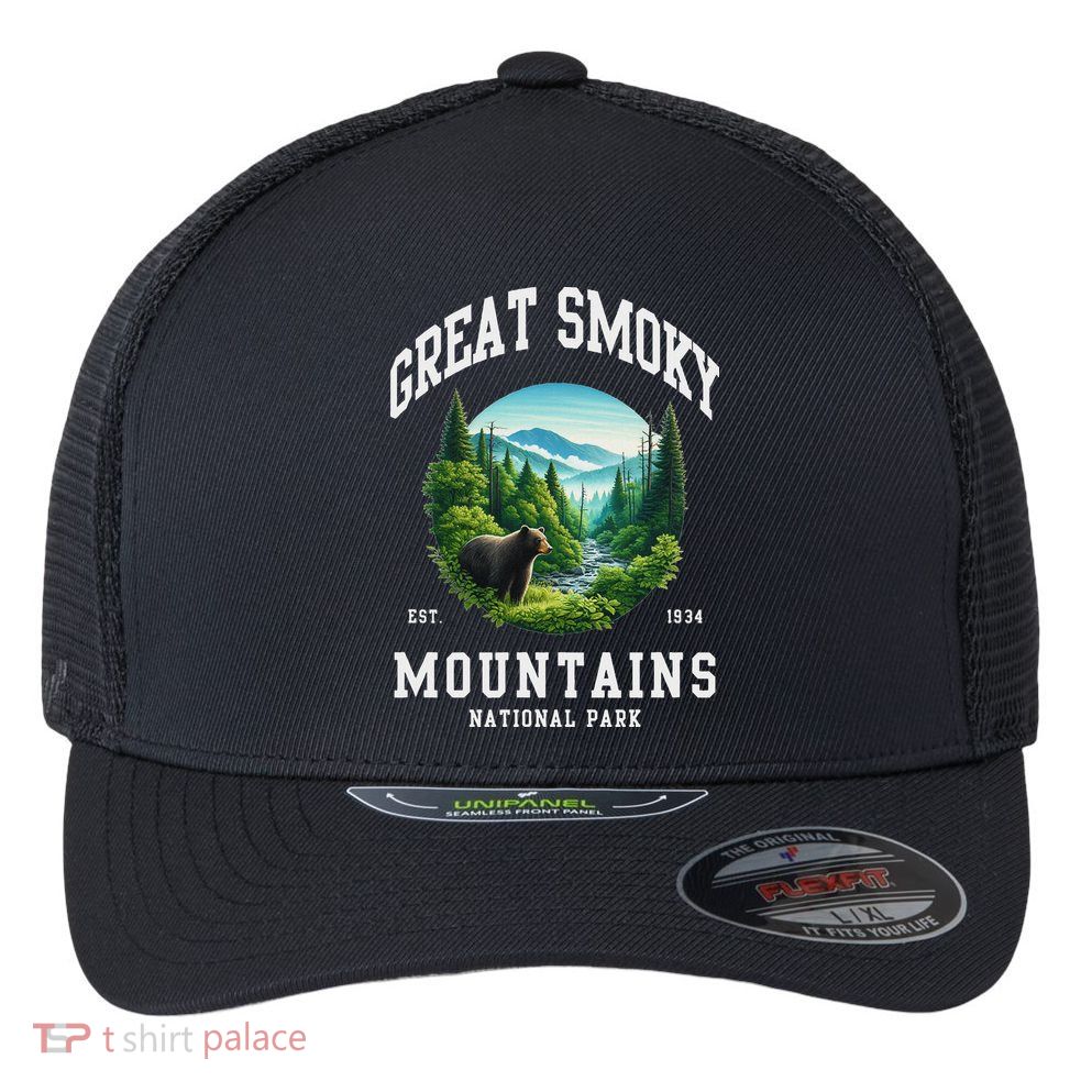 Retro Great Smoky Mountains National Park Women Hiking Flexfit Unipanel Trucker Cap