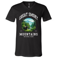 Retro Great Smoky Mountains National Park Women Hiking V-Neck T-Shirt