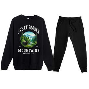 Retro Great Smoky Mountains National Park Women Hiking Premium Crewneck Sweatsuit Set